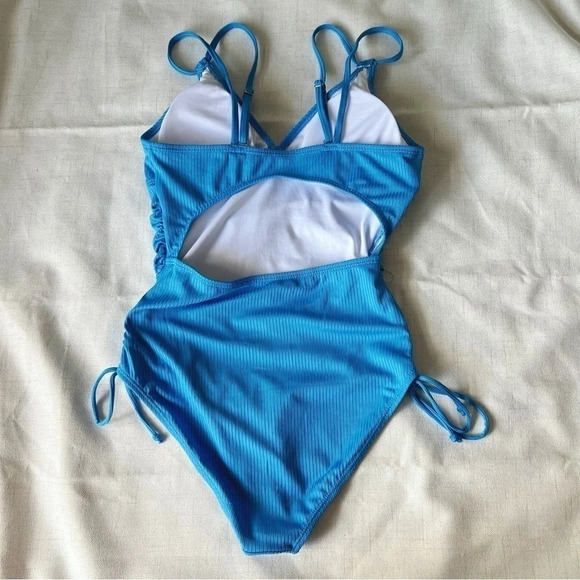 Ribbed One Piece Swimsuit Tummy Control High Cut Bathing Suit V Neck bikini - Picture 6 of 13